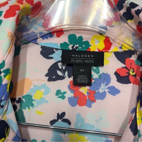 Halogen x Atlantic Pacific Smocked Utility Midi Dress in Pink Multi Paloma  XS - Picture 8 of 14